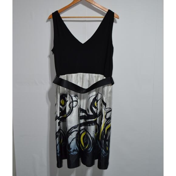 Evan-Picone Black Cream & Yellow Sleeveless Formal Dress Size 16 - Picture 2 of 12